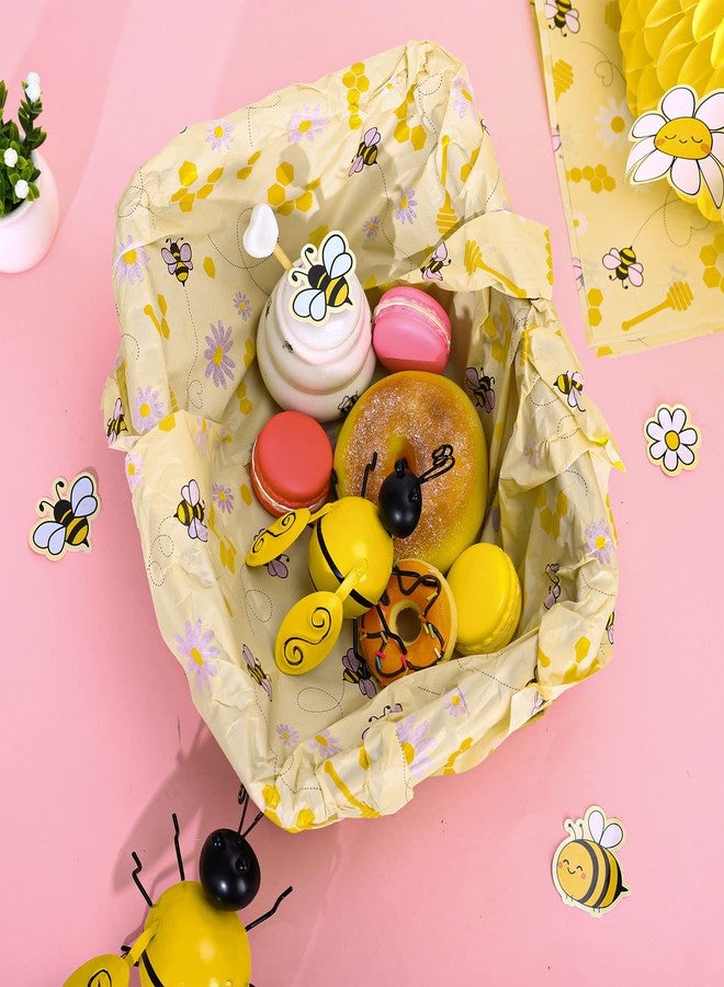 Whaline 100 Sheet Honey Bee Tissue Paper Spring Summer Gift Wrapping Tissue Paper Honey Stick Floral Decorative Art Paper for Baby Shower Birthday Party Favor Decor Craft Gift Packing, 13.8 x 19.7" - Image 4